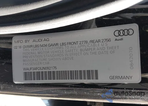 2018 Audi A6 3.0T Premium/3.0T Sport z USA, uszkodzony, nr VIN WAUF3AFC6JN092175